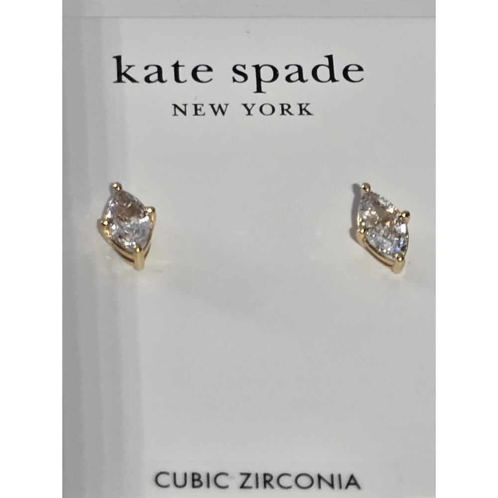 New Kate Spade Gold Tone Clear Cubic Zirconia Studs